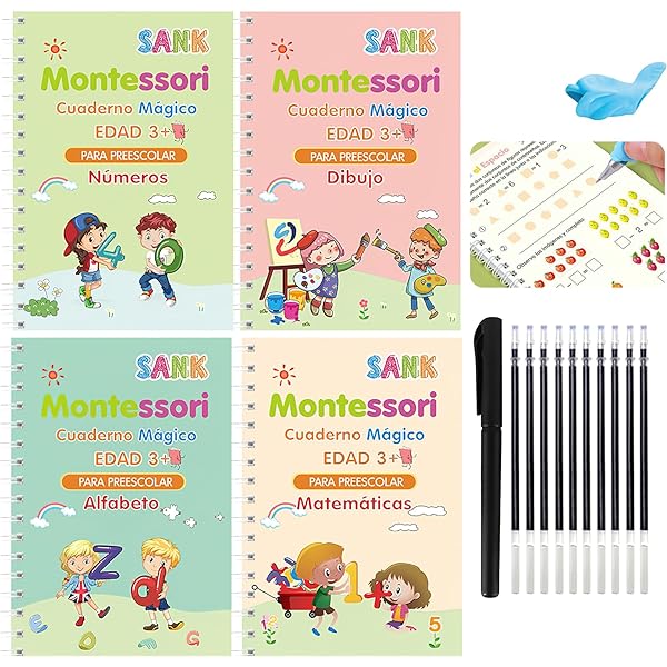 Kit de Caligrafía Mágica: 4 Libros Temáticos y Tinta Mágica Reutilizable!